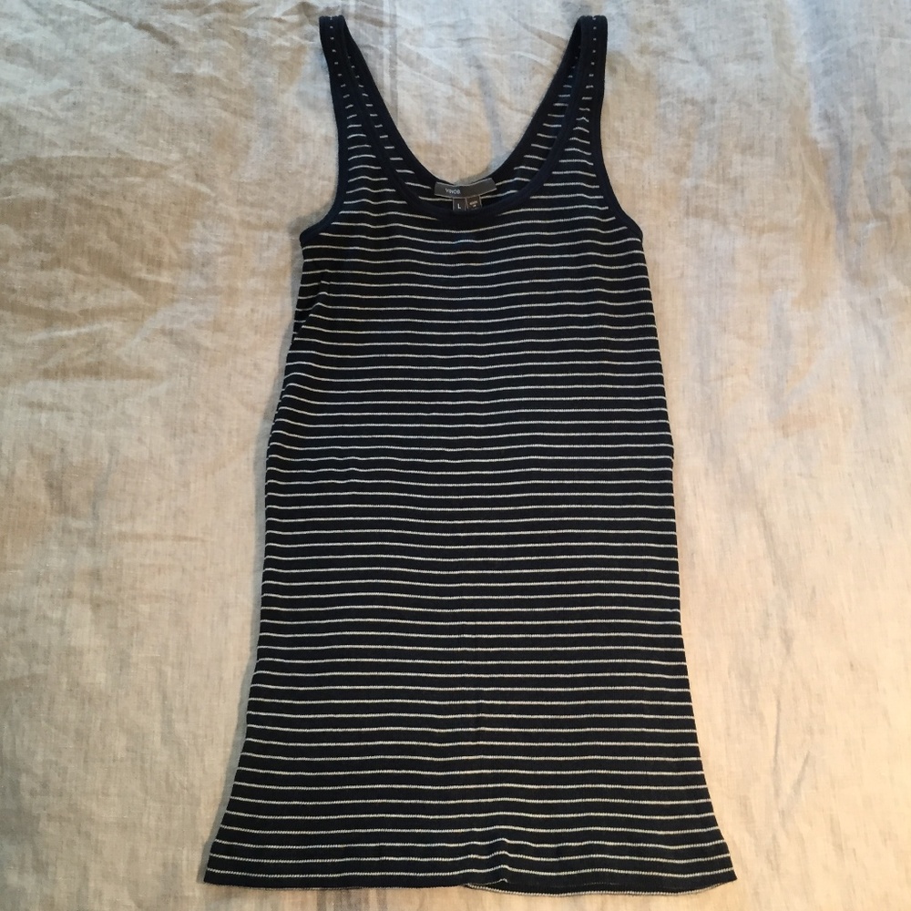 Vince blue with white stripes ribbed tank top, L